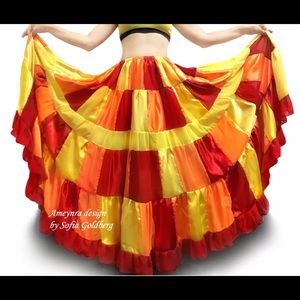 Satin chiffon patchwork skirt. Fire colors. Ameynra design for cosplay or dance